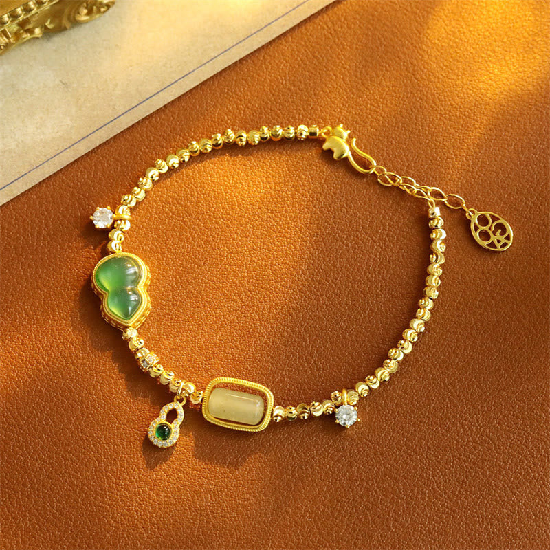 Armband Kupfer Achat Energie goldene Perlen grüner Jade Anhänger Handgelenk