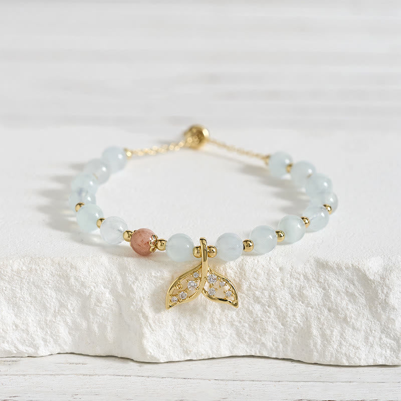 Armband Aquamarin Kupfer Walflosse Anhänger Zirkonia funkelnd zarte Eleganz