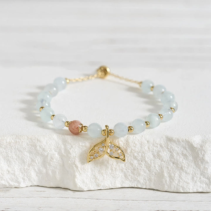 Armband Aquamarin Kupfer Walflosse Anhänger Zirkonia funkelnd zarte Eleganz