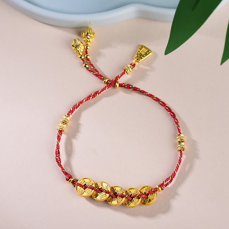 Armband Kupfer Fünf Kaiser Balance rotes Band goldene Münzen Handgelenk