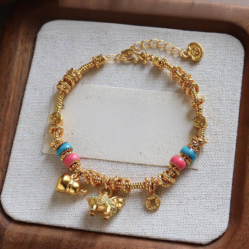 Armband Kupfer Jahr Des Pferdes – Balance mit Elefant und bunten Perlen