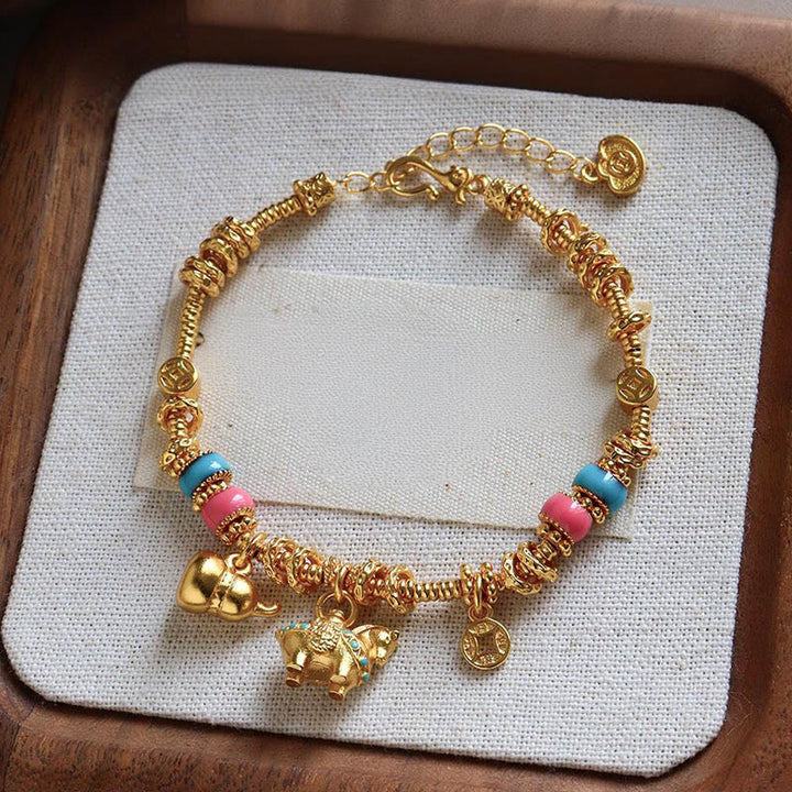 Armband Kupfer Jahr Des Pferdes – Balance mit Elefant und bunten Perlen