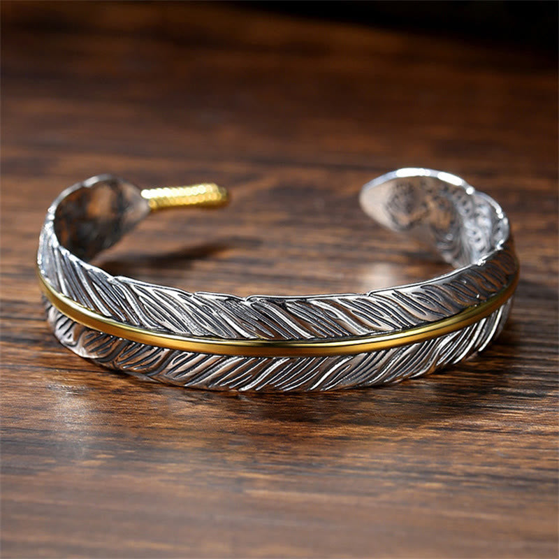 Armband Kupfer Buddha Federmuster – Glück & Reichtum auf Holz