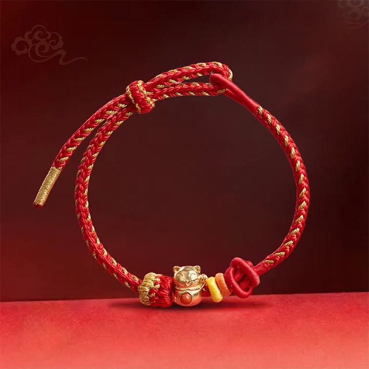 Armband Kupfer Katze Glück rot gold geflochten Fengshui Handgelenk Schutz