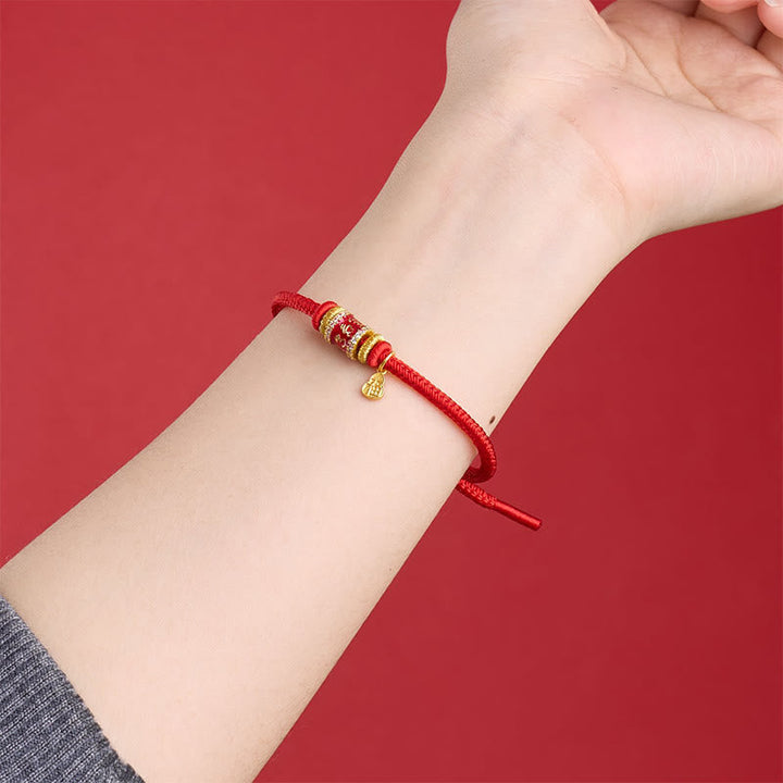 Armband Kupfer Om Mani Padme Hum Glück Energie rotes Band Handgelenk