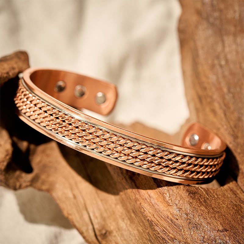 Armband Kupfer Braided Balance geflochten Magnete Holz Naturstil Handgelenk Schmuck
