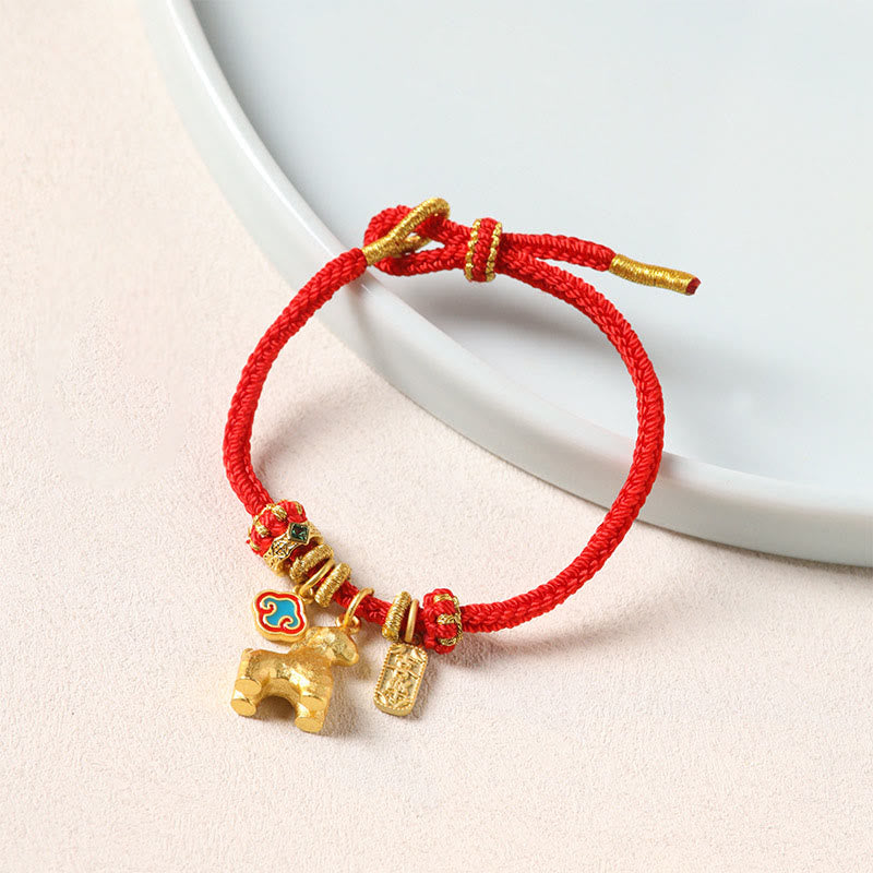 Rotes Armband Kupfer Fu-Zeichen Pferd Anhänger Glücksbringer Handgelenk Schmuck