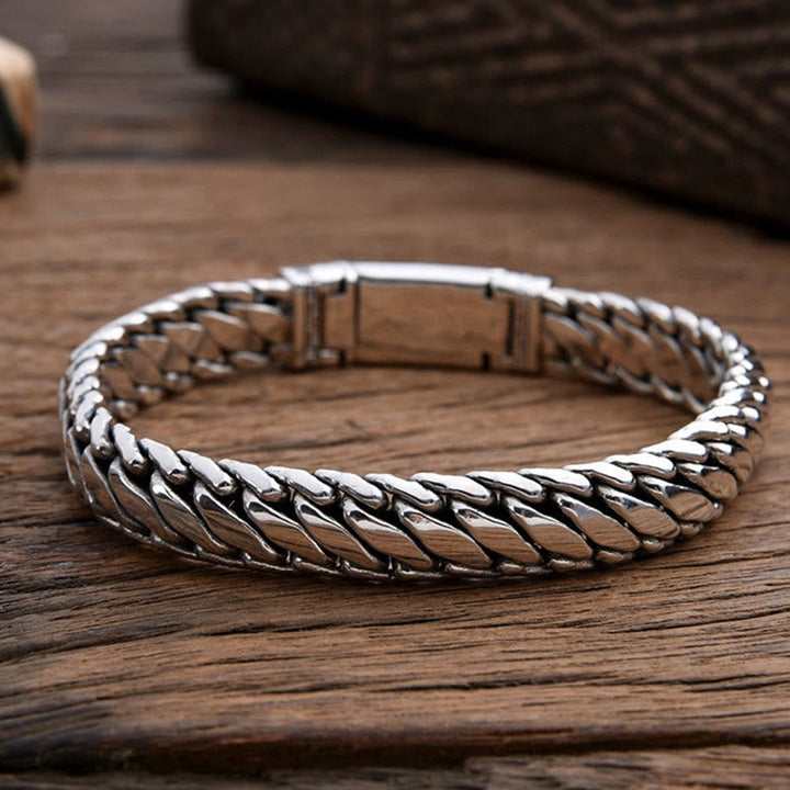 Armband Kupfer Wide Chain Glück massive Gliederkette auf Holz Schmuck Herren