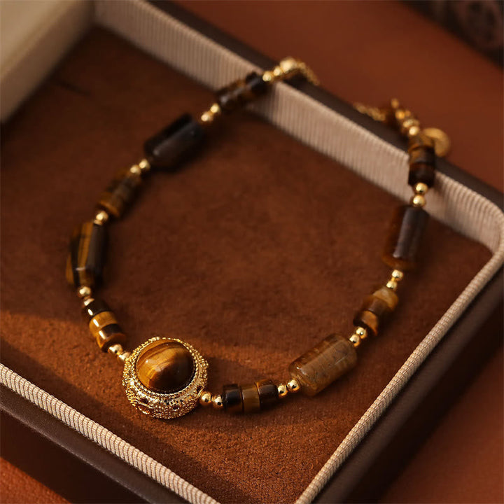 Armband Tigerauge Kupfer 18K Vergoldet Schutz Kraft Schmuckbox elegant