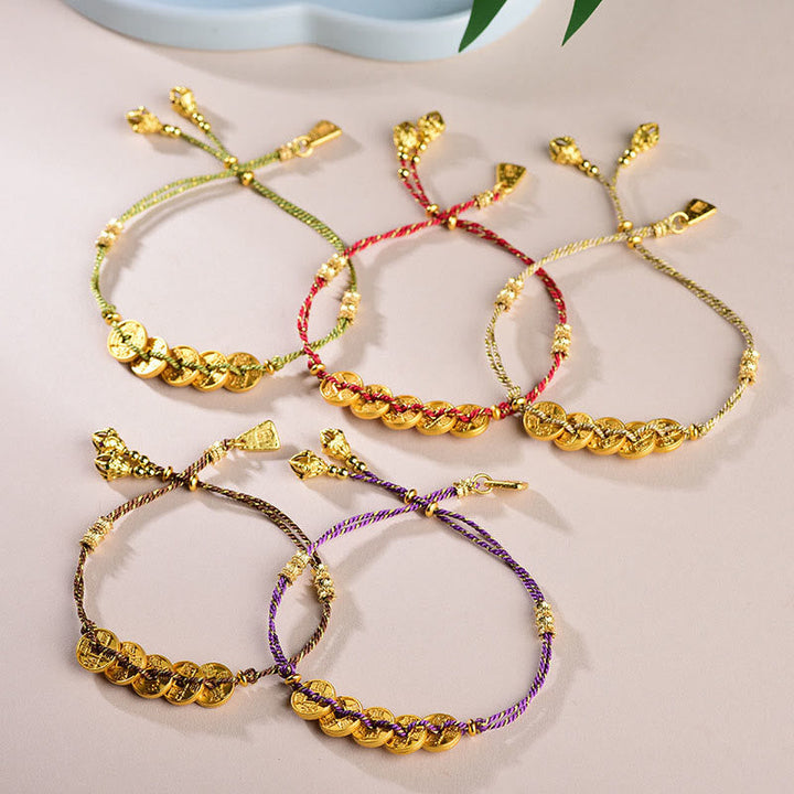 Armband Kupfer Fünf Kaiser Balance gold Münzen geflochten Glück Schutz