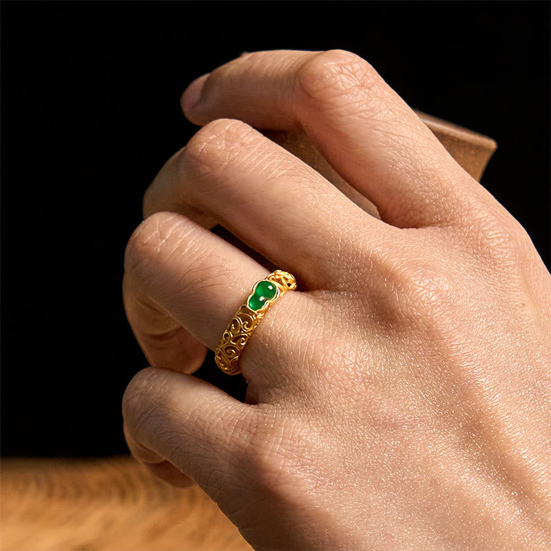 Ring Vintage Kupfer Grüner Chalzedon Kürbis Wohlstand Fengshui Schutz