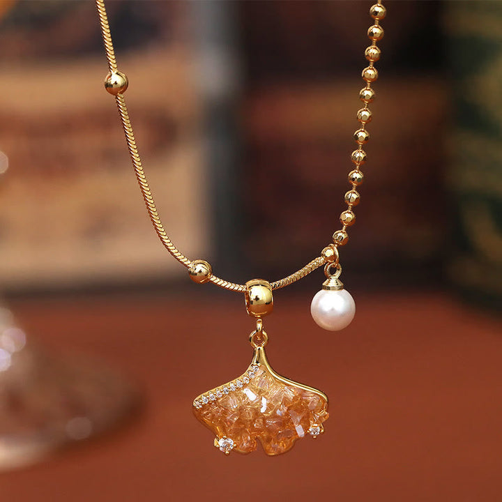 Kette Citrin Kupfer Perle Schutz goldener Naturstein Anhänger elegant