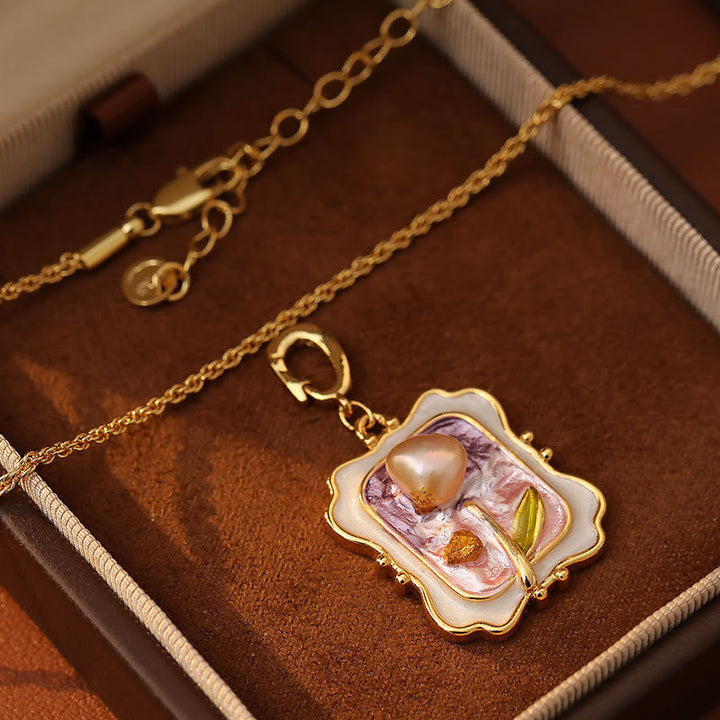 Goldene Kette mit Blumen-Anhänger rosa Perle Kupfer Heilung