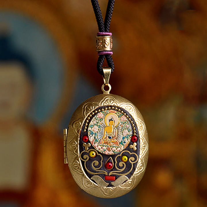 Kette Kupfer Kwan Yin – Wohlstand Buddha Anhänger schwarze Kette getragen