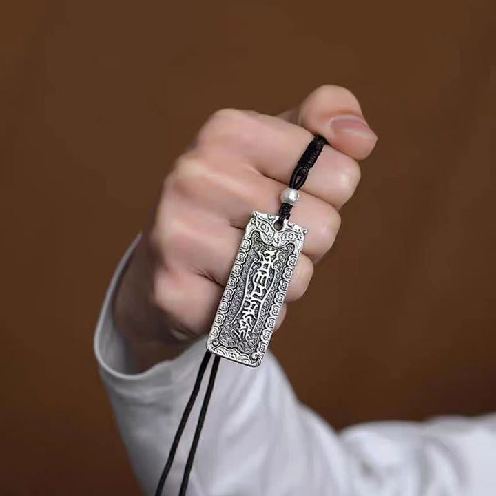 Kette Kupfer Weisheit Anhänger mit Ornamenten schwarzem Lederband