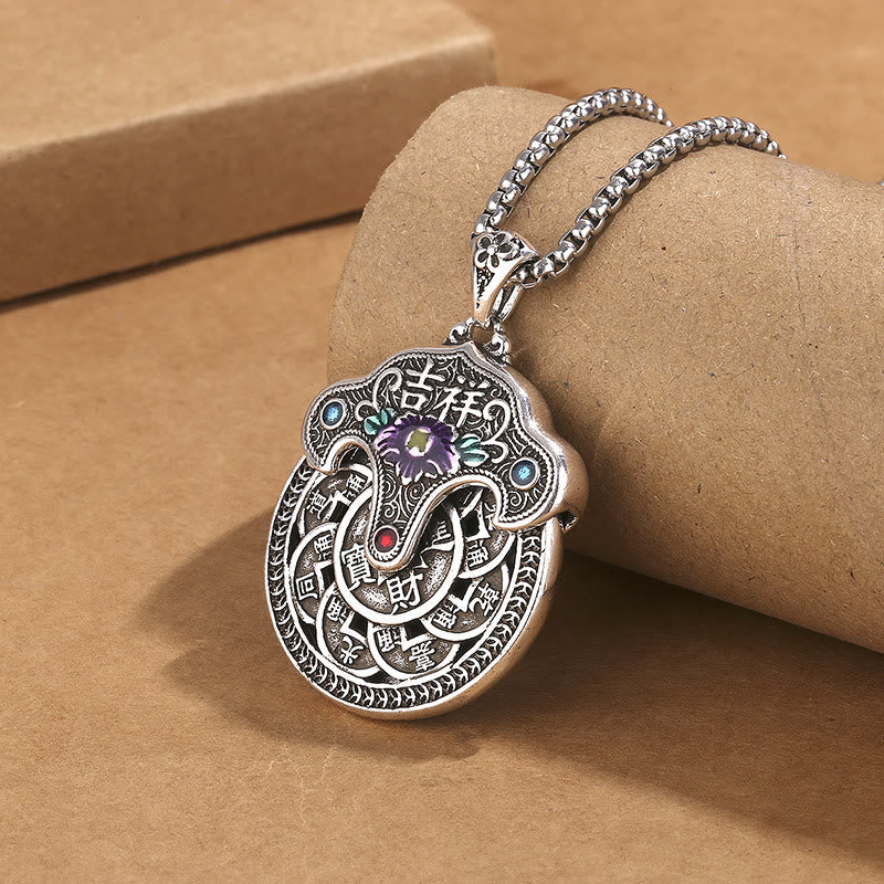 Kette Kupfer Pfingstrose Münze Anhänger mit Amethyst Wohlstand