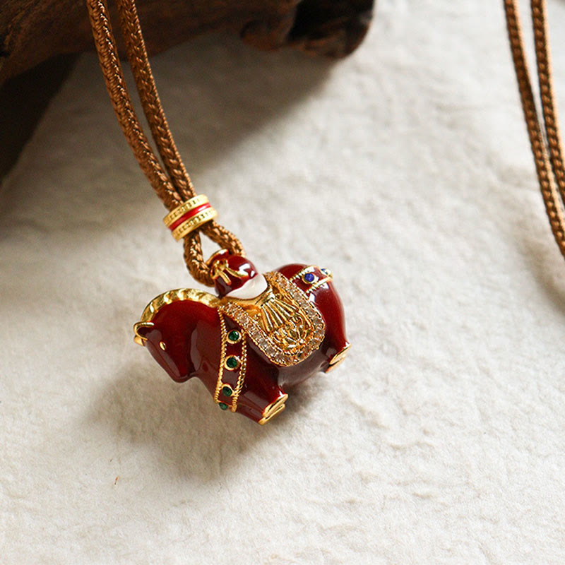 Roter Elefant Anhänger Kette Kupfer Pferd Balance Schmuck