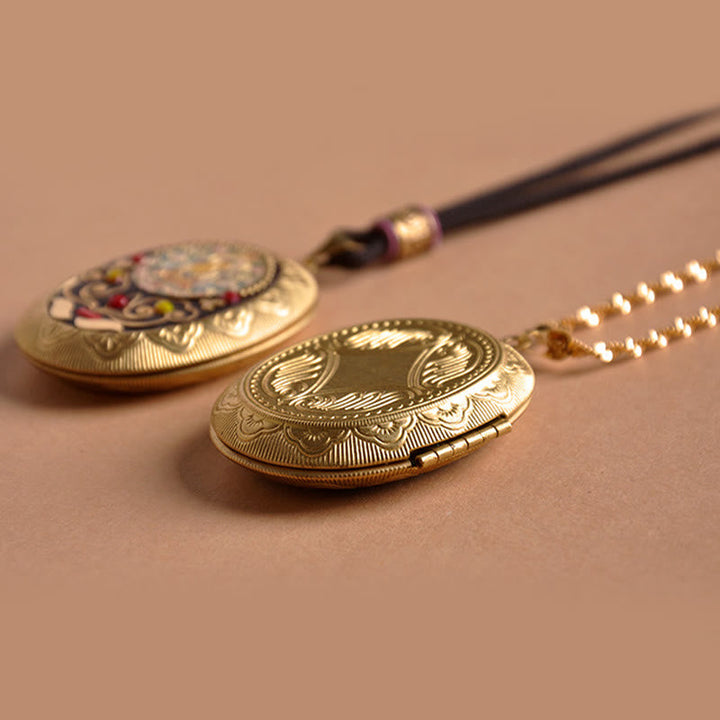 Kette Kupfer Kwan Yin – Wohlstand mit zwei goldenen Locket-Medaillons