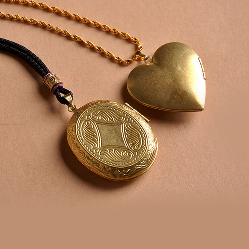 Goldene Kette Kupfer mit Kwan Yin Medaillon Herz Anhänger