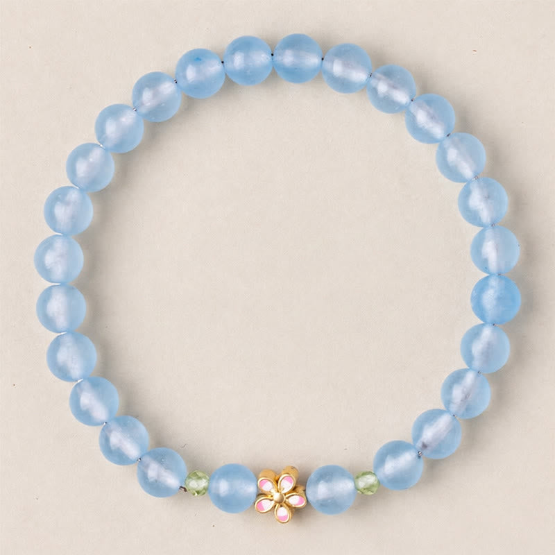 Armband Aquamarin Kupfer Blume Heilung Perlen blau Handgelenk Schmuck