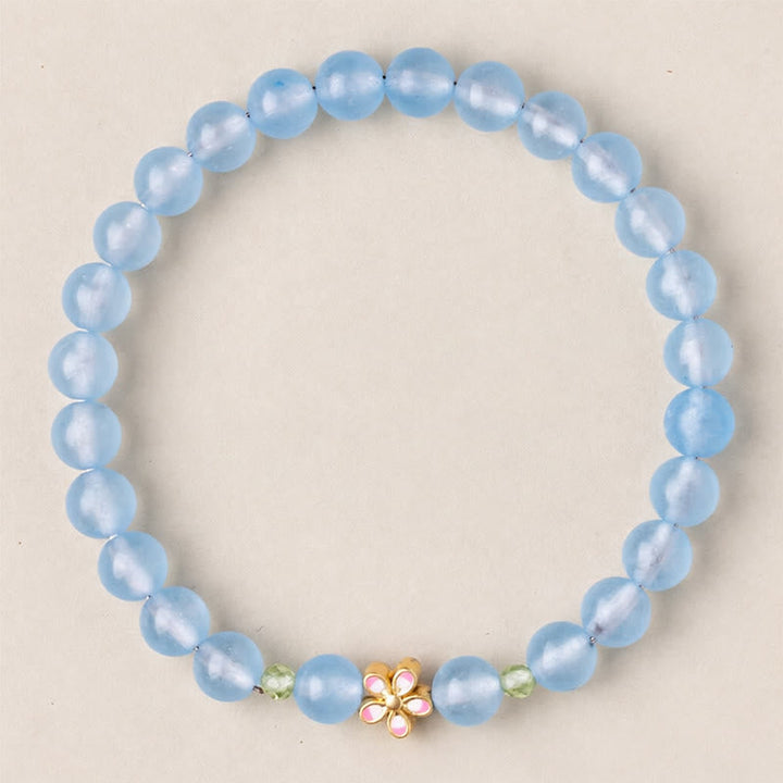 Armband Aquamarin Kupfer Blume Heilung Perlen blau Handgelenk Schmuck