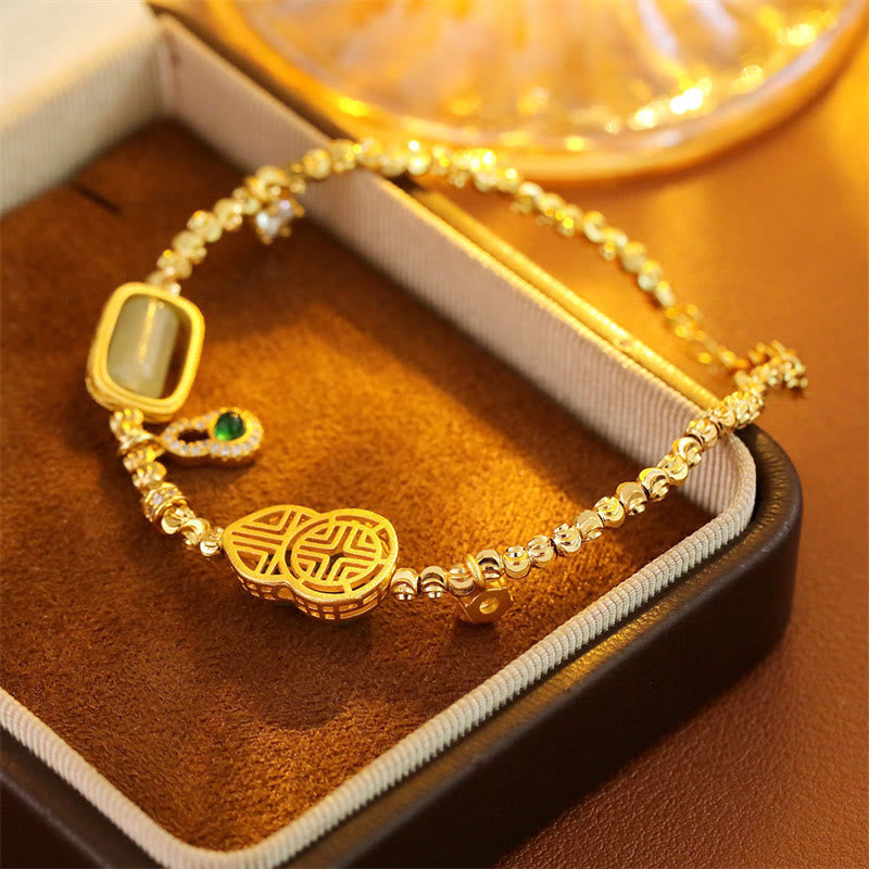 Armband Kupfer Achat – Energie mit Fu-Symbol und Jade in Schmuckbox
