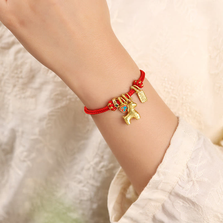 Armband Kupfer Fu-Zeichen rote Schnur goldener Anhänger Handgelenk Schutz Glück