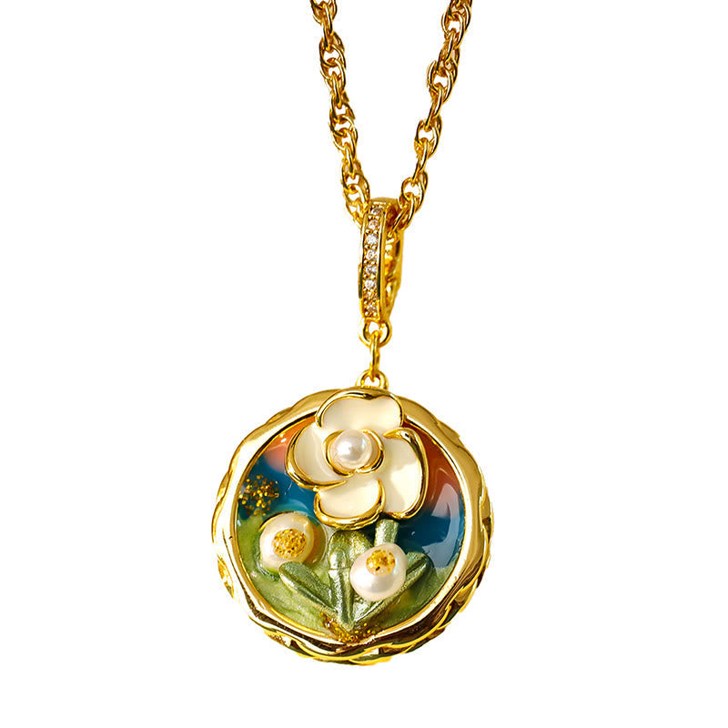 Goldene Kette Kupfer Blume Öl Malerei Anhänger Wohlstand