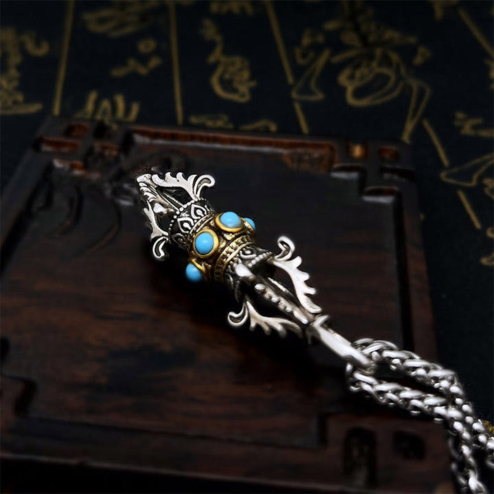 Kupfer Vajra Kette Tibet mit blauen Steinen Symbol Glück Anhänger