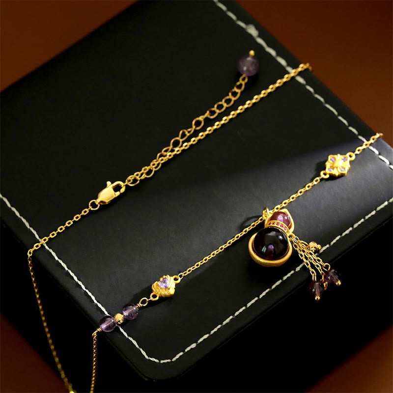 Amethyst Kette mit Kupfer Kürbis Anhänger Meditation Schmuck