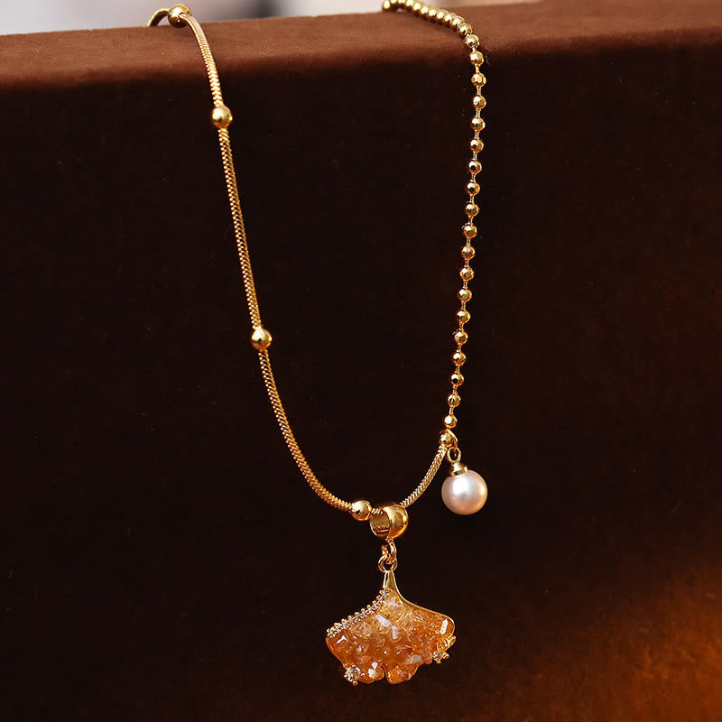 Goldene Kette Citrin Kupfer Perle – Schutz Kristallanhänger elegant