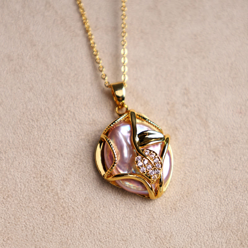 Goldkette mit Perlanhänger Blume Natur Naturstein Kupfer Aufrichtigkeit elegante