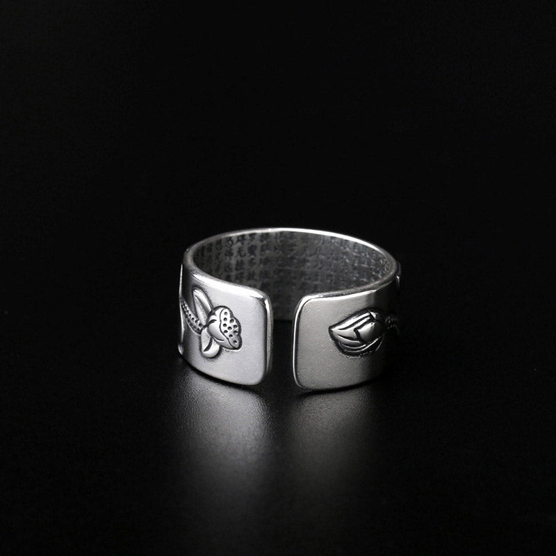 Tibetischer Lotus Ring aus Kupfer mit Weisheit Gravuren eleganter Schmuck
