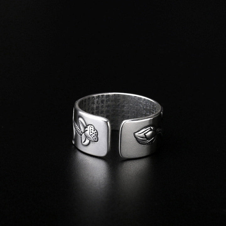 Tibetischer Lotus Ring aus Kupfer mit Weisheit Gravuren eleganter Schmuck