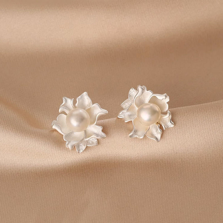 Ohrringe Perlen Kupfer Blume silber elegant Boho Schmuck Ohrstecker