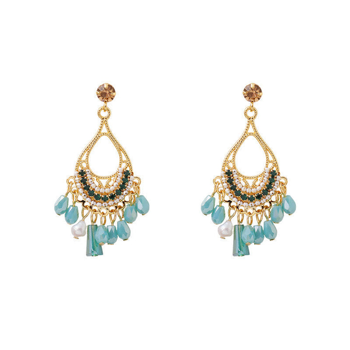 Ohrringe Kupfer Quaste Perle türkis Boho Schmuck Tropfen Ohrhänger elegant