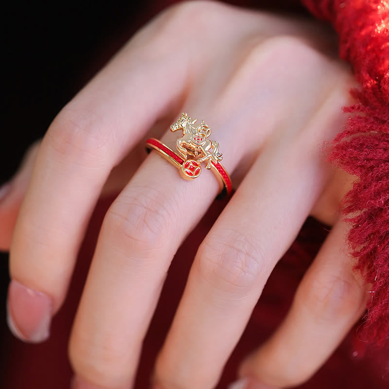 Pixiu Ring Kupfer mit roter Schnur Fengshui Balance Glück