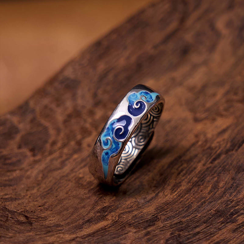 Kupfer Ring mit blauen Glückswolken für Wohlstand und Schutz