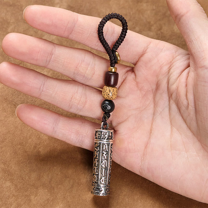 Schlüsselanhänger Om Mani Vajra Kupfer – Reinheit, spiritueller Glücksbringer mit Holzperlen