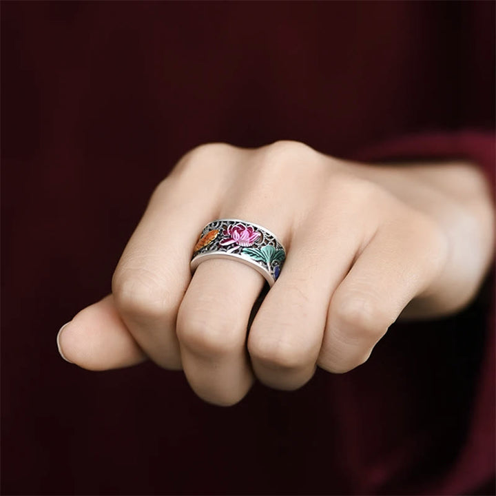 Kupfer Ring mit Lotus Blumenmuster Herzsutra Symbol Glück getragen Schutz