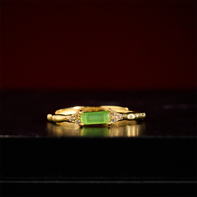 Ring Kupfer Grüner Achat elegant glänzend Bambus Energie Feng Shui Schutz