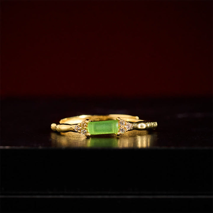 Ring Kupfer Grüner Achat elegant glänzend Bambus Energie Feng Shui Schutz
