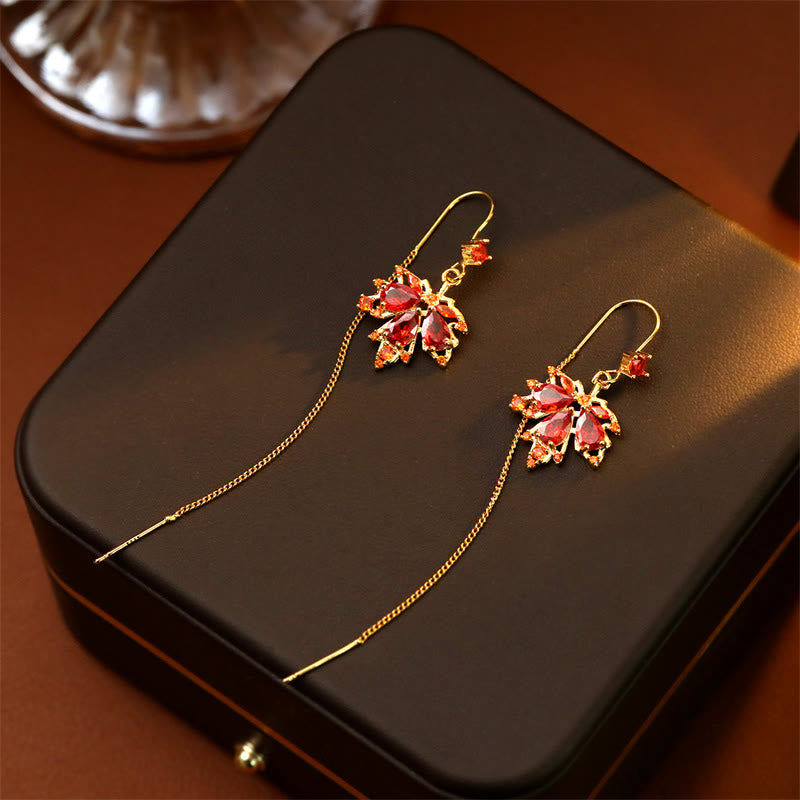 Ohrringe Ahornblatt Zirkon Kupfer – Glück rot funkelnd elegant Boho Schmuck