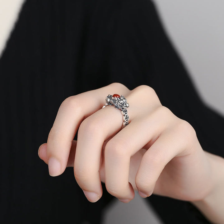 Kupfer Pixiu Ring Roter Achat Wohlstand Glück Feng Shui Amulett