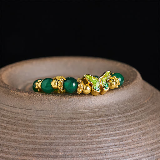 Ring Kupfer mit Grünem Achat Steinen und Schmetterling Charm elegant