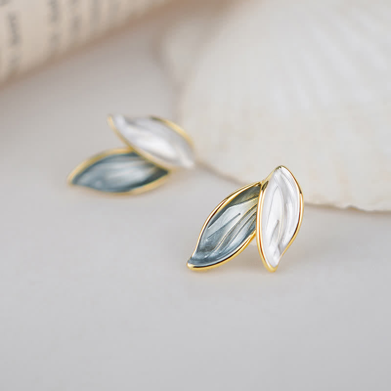 Ohrringe Blatt Kupfer goldfarben Emaille Boho Schmuck eleganter Ohrstecker