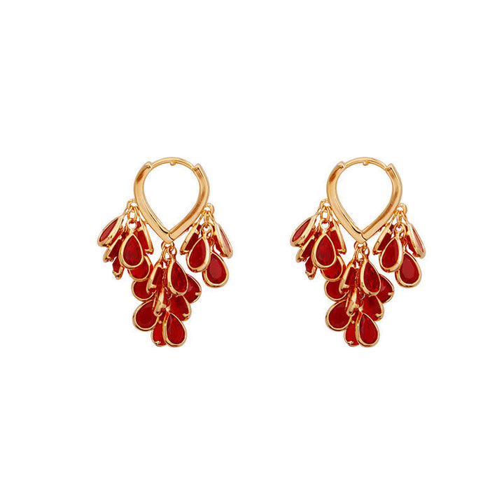 Ohrringe Kupfer Tropfen Quaste rot Boho Schmuck elegant Ohrhänger