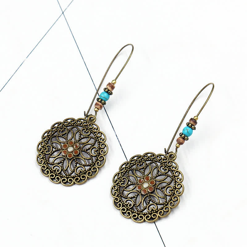 Ohrringe Kupfer Blume Boho Ohrhänger Türkis Perlen filigran spiritueller Schmuck