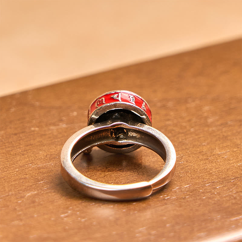 Kupfer Ring mit rotem Email Om Mani Padme Hum Gebetsrad Wohlstand