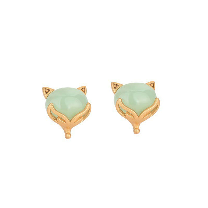 Ohrringe Jade Kupfer – Glück Fuchs Ohrstecker grün Boho Schmuck spirituell
